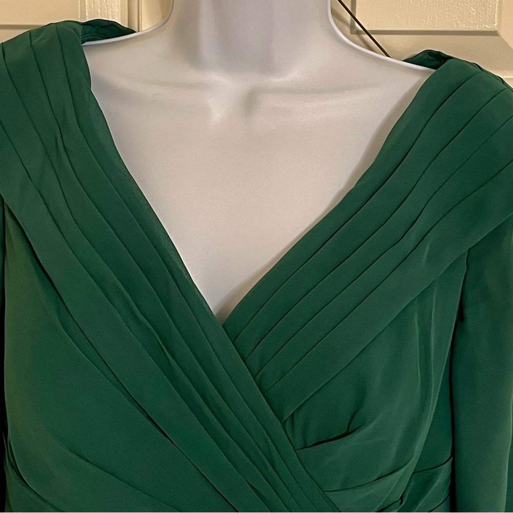 Azazie Green Wrap Gown with V-Neck and 3/4 Sleeves